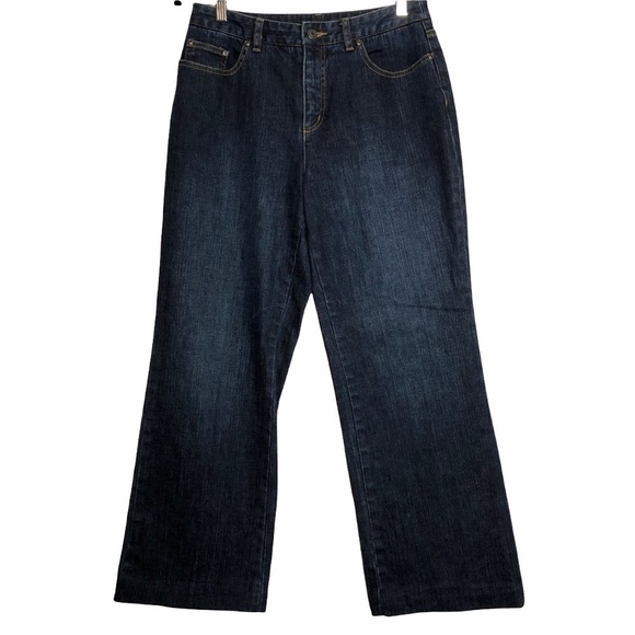 Talbots Petite Stretch High Rise Bootcut Wide Leg Jeans Dark Wash Denim - Size 8 - Picture 1 of 4